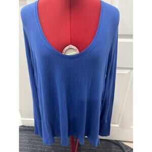 Long Sleeve Blue Thermal Top V-Neck Relaxed Fit Casual Everyday